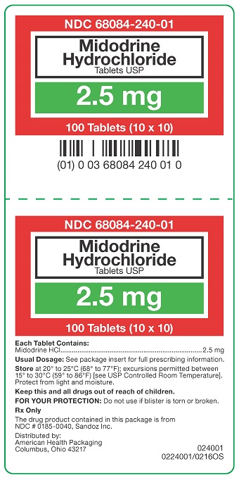 2.5 mg Midodrine HCl Tablets Carton