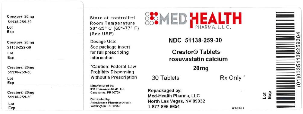 Crestor 20mg -30 tablet count bottle label