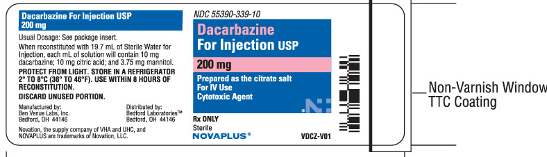 Vial label for Dacarbazine for Injection USP 200 mg