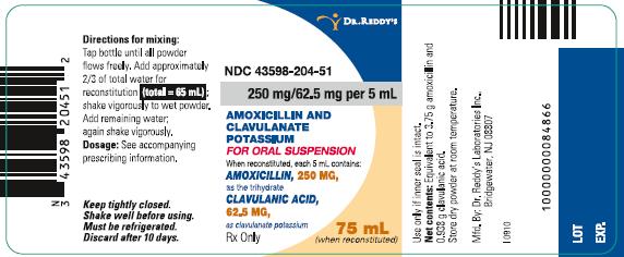 Amoxicillin and Clavulanate Potassium for Oral Suspension Label Image - 250mg/5mL