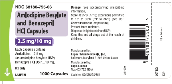 Amlodipine Besylate and Benazepril HCl Capsules - 1000 Capsules (2.5 mg/10 mg)
