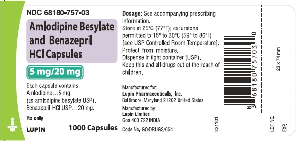 Amlodipine Besylate and Benazepril HCl Capsules - 1000 Capsules (5 mg/20 mg)
