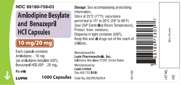 Amlodipine Besylate and Benazepril HCl Capsules - 1000 Capsules (10 mg/20 mg)