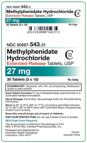 27 mg Methylphenidate Hydrochloride Extended-Release Tablets Carton