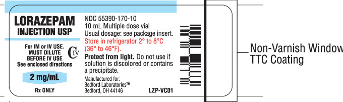 Vial label for Lorazepam Injection USP 10 mL, 2 mg per mL