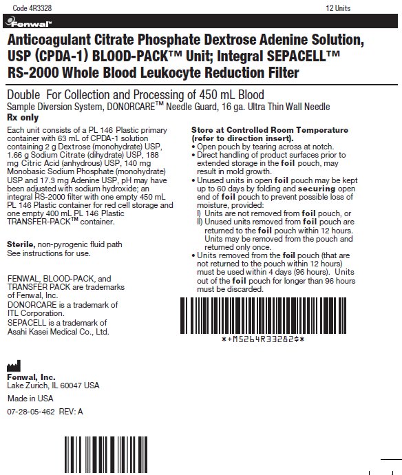 Anticoagulant Citrate Phosphate Dextrose Adenine Solution, USP (CPDA-1) BLOOD-PACK™ Unit; Integral SEPACELL™ RS-2000 Whole Blood Leukocyte Reduction Filter label