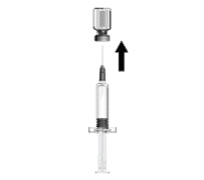 Figure 1. Cleanse vial stopper. Attach appropriate needle to accompanying prefilled syringe of saline diluent and insert into vial.