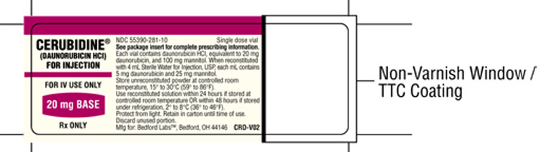 Vial label for Cerubidine for Injection 20 mg BASE