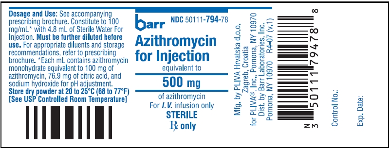 Azithromycin for Injection 500 mg Label