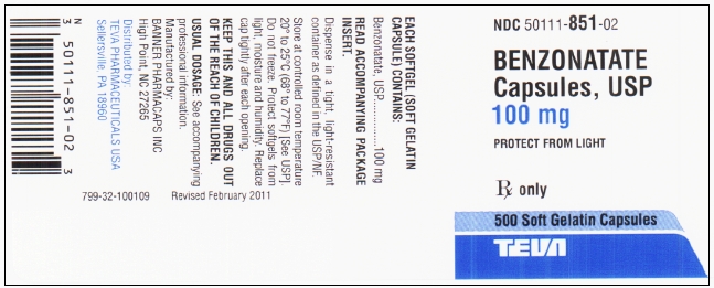 Benzonatate Capsules, USP 100 mg 500s Label