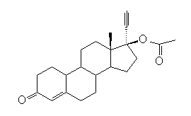 The structural formula of Norethindrone Acetate