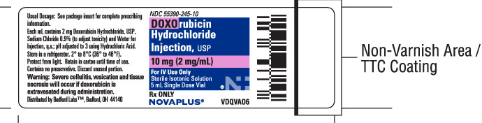Vial label for Doxorubicin Hydrochloride Injection USP 10 mg per 5 mL