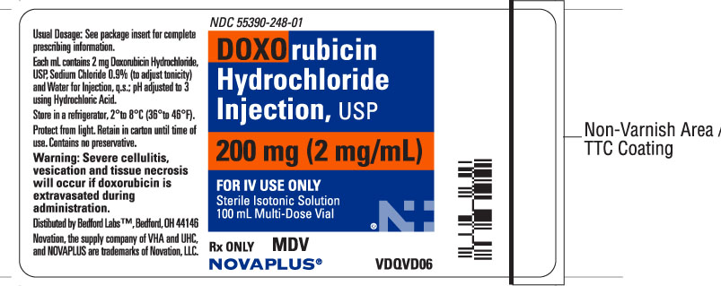 Vial label for Doxorubicin Hydrochloride Injection USP 200 mg per 100 mL
