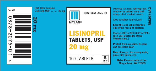 Lisinopril 20 mg in bottles of 100 Tablets
