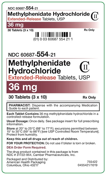 36 mg Methylphenidate Hydrochloride Extended-Release Tablets Carton