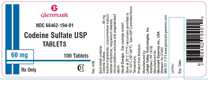Codeine Sulfate 60 mg Label