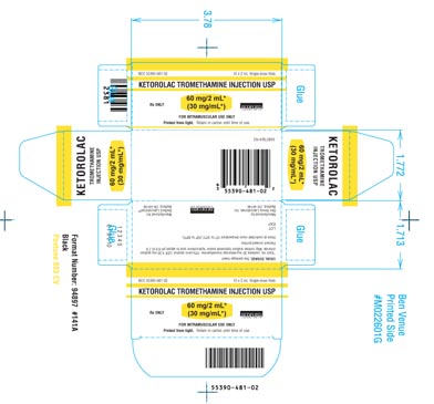 Carton to hold 10 vials of Ketorolac Tromethamine Injection, 60 mg per 2 mL vial