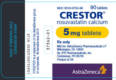 Crestor 5 mg tablet 90 count bottle label