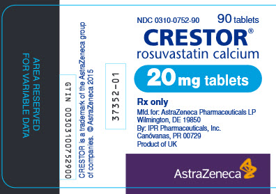 Crestor 20 mg tablet 90 count bottle label