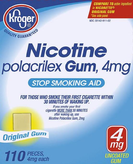 Nicotine Gum Original Uncoated 4 mg 110 count Kroger carton