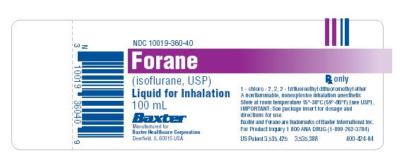 Forane Container Label, NDC 10019-360-40