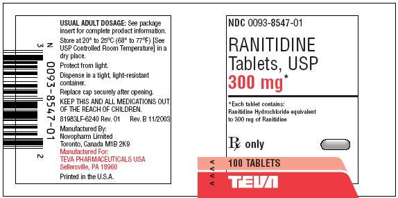 Ranitidine Tablets USP 300 mg 100s Label