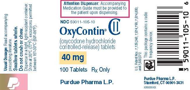 OxyContin 40mg 100 Tablets Label