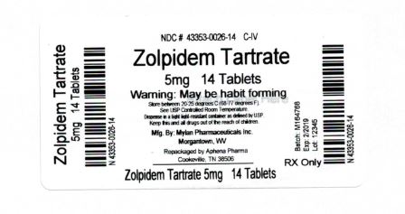 Zolpidem Tartrate Tablets, USP CIV 5 mg Bottle Label