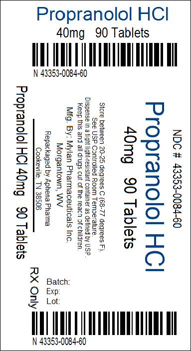 Propranolol Hydrochloride Tablets, USP 40 mg Bottle Label 
