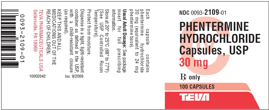 Phentermine Hydrochloride Capsules USP 30 mg, CIV, 100s Label