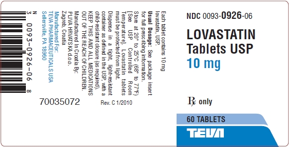 Lovastatin Tablets USP 10 mg 60s Label