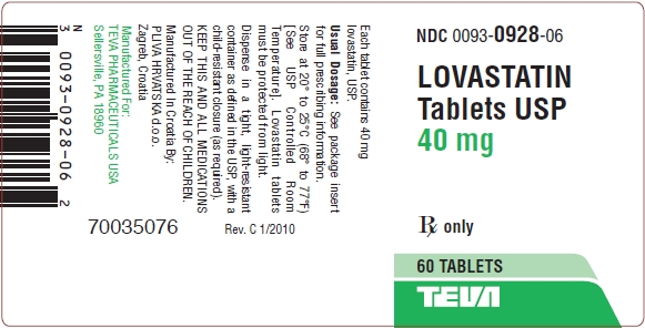 Lovastatin Tablets USP 40 mg 60s Label