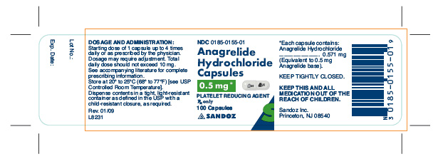 Anagrelide Hydrochloride 0.5 mg x 100 Capsules - Label