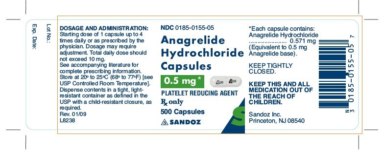 Anagrelide Hydrochloride 0.5 mg x 500 Capsules - Label