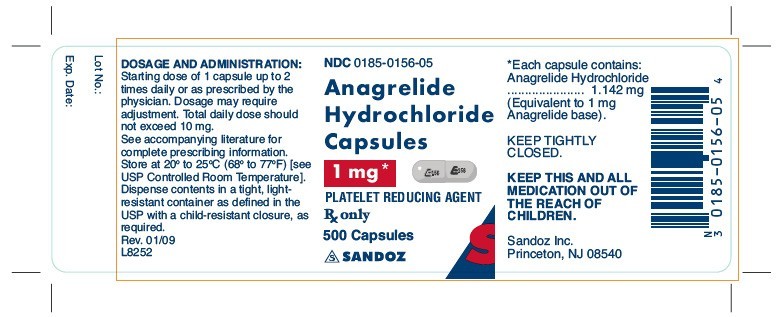 Anagrelide Hydrochloride 1 mg x 500 Capsules - Label