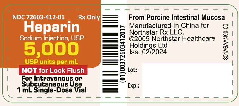 Principal Display Panel – Heparin Sodium Injection, USP 5,000 USP units per mL Vial Label