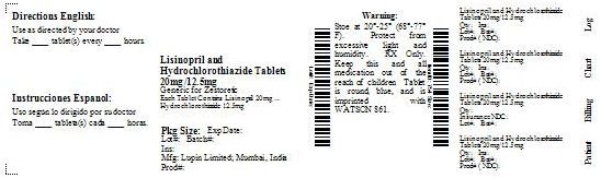 Lisinopril and Hydrochlorothiazide Tablets USP 20mg/12.5mg Label