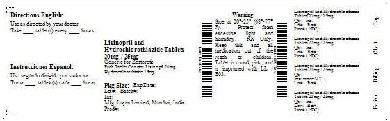 Lisinopril and Hydrochlorothiazide Tablets USP 20mg/25mg Label