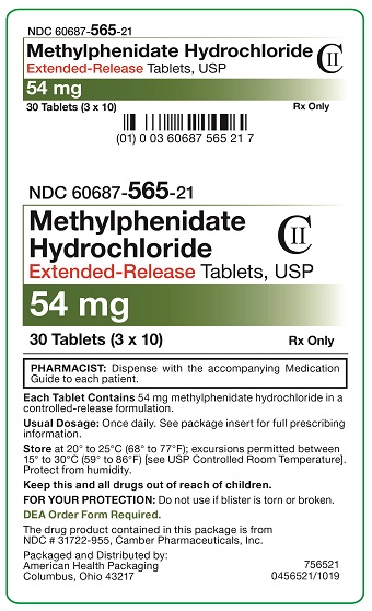 54 mg Methylphenidate Hydrochloride Extended-Release Tablets Carton