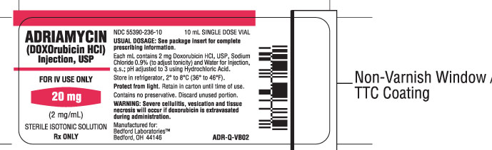Vial label for Adriamycin (Doxorubicin HCl) Injection USP 20 mg