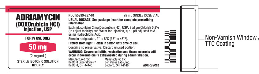 Vial label for Adriamycin (Doxorubicin HCl) Injection USP 50 mg