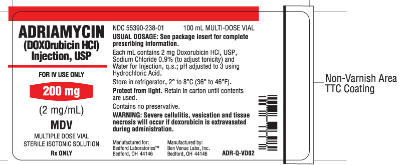 Vial label for Adriamycin (Doxorubicin HCl) Injection USP 200 mg
