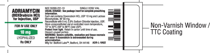 Vial label for Adriamycin (Doxorubicin HCl) for Injection USP 10 mg