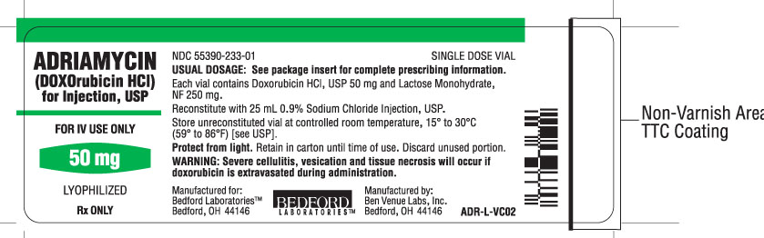 Vial label for Adriamycin (Doxorubicin HCl) for Injection USP 50 mg
