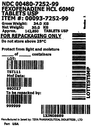Fexofenadine HCl Tablets 60 mg Bulk Label