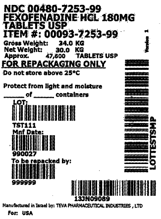 Fexofenadine HCl Tablets 180 mg Bulk Label