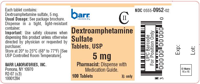 Dextroamphetamine Sulfate Tablets, USP 5 mg 100 Tablets Label