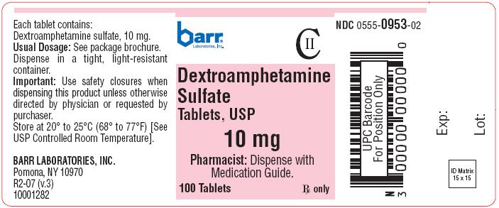 Dextroamphetamine Sulfate Tablets, USP 10 mg 100 Tablets Label