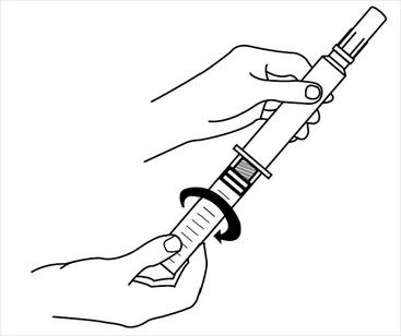 Insert vial into injector and rotate clockwise (about three turns) until medication enters needle. CAUTION: Handle vial as little as possible to prevent change in solution temperature.