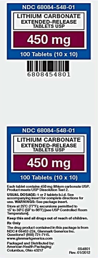 Lithium Carbonate ER 450 mg tablets (10x10)